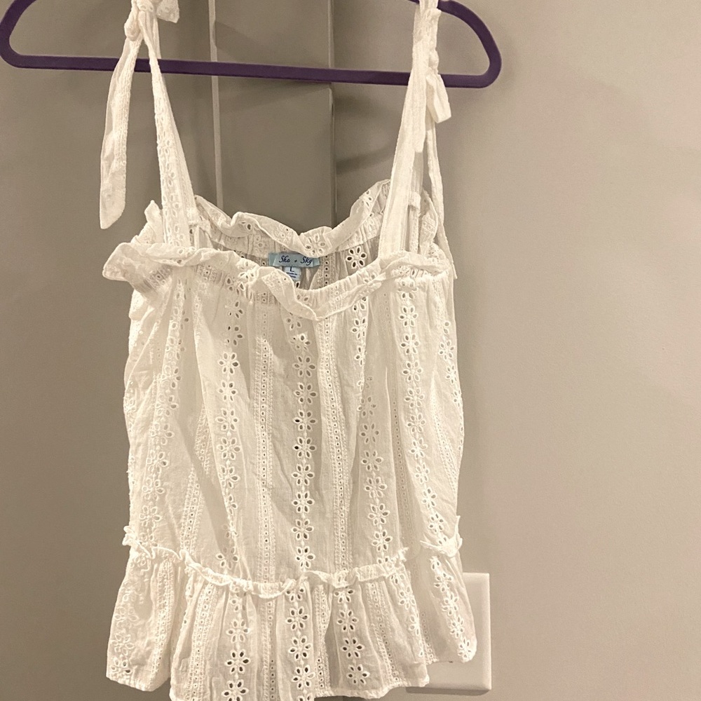 Dressy white adjustable bow strap tank